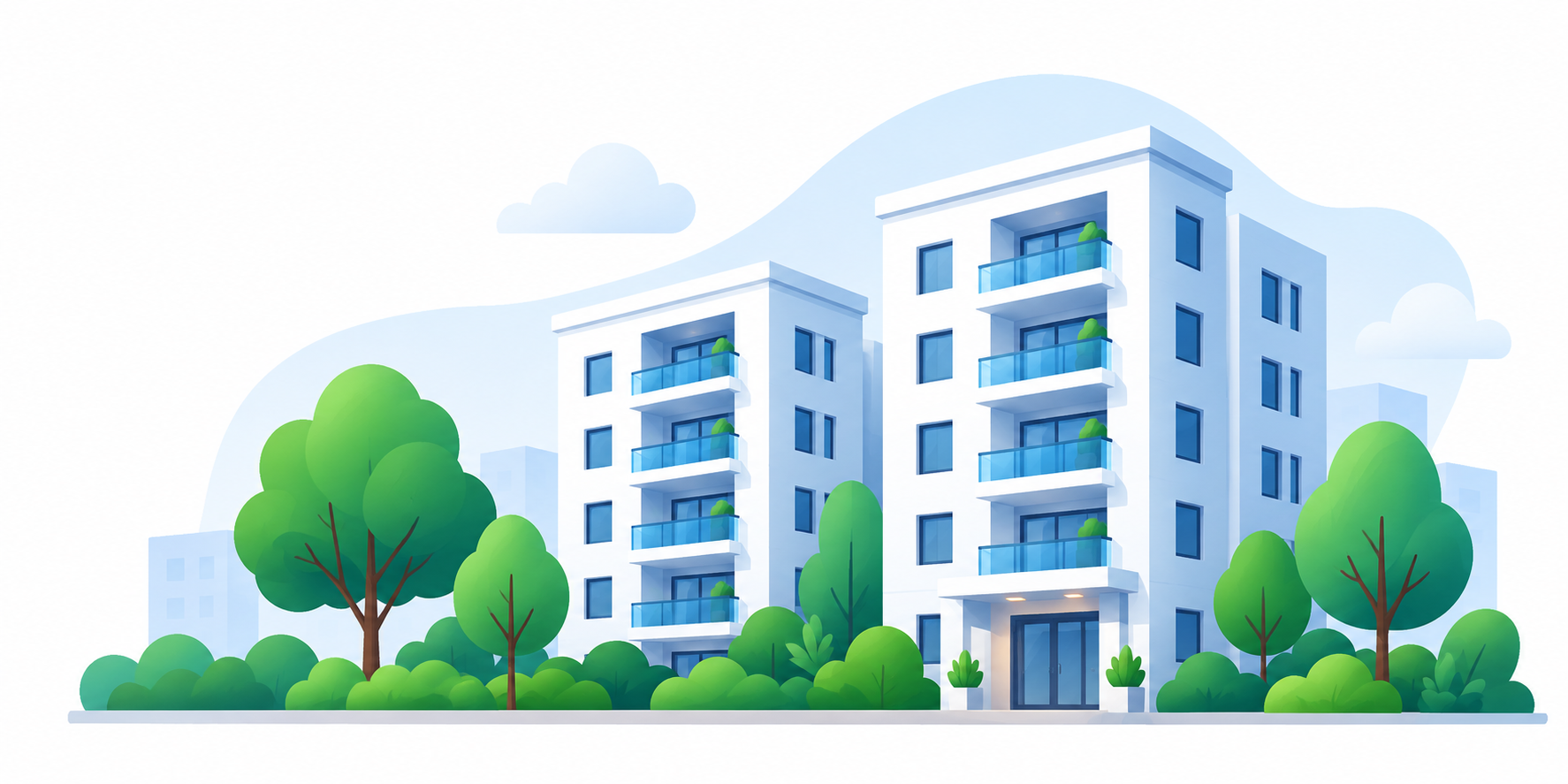 Apartment buildings surrounded by trees
